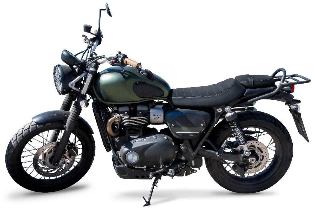 Street Scrambler Motorrad Seitenansicht isoliert auf weiß