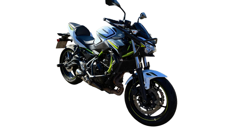 Sportliches Kawasaki Naked Bike Motorrad in Grau Schwarz mit gruenen Akzenten